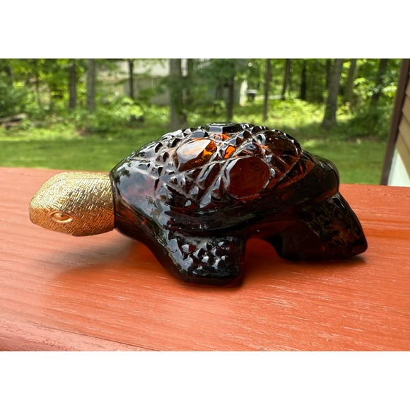 Turtle Figurine Amber Glass Collectible Decor Animal Paperweight‎ cologne bottle - Picture 1 of 5